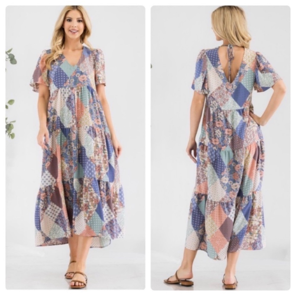 NEW V Neck Patchwork Maxi Dress